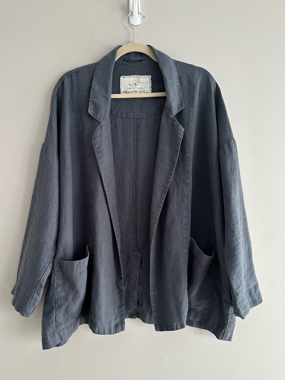 notPERFECTLINEN Oversized Linen Jacket Size S/M in Dark-Grey-Blue